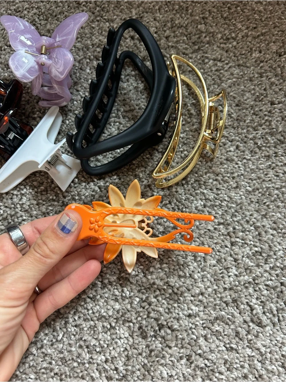 Assorted Women's Hair Claw Clips - Purple, Black, White, Brown, Gold, Orange